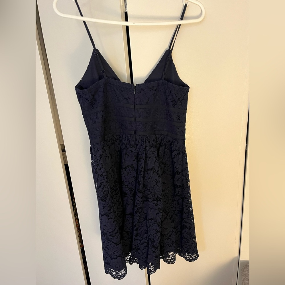 NWOT! Wish Me Luxe Navy Blue Lace Skater Dress - Picture 7 of 9